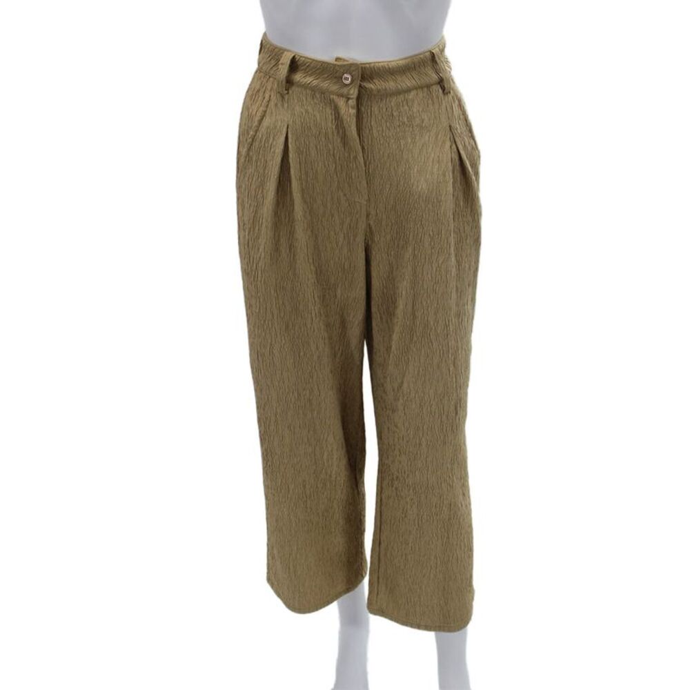 Muze Women Cropped Dress Pants Beige Poly Blend Button Closure Size 26